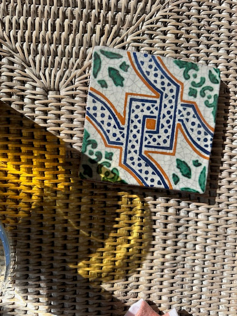 Aeolian handmade tile coasters~ San Pietro handpainted design glazing on terracotta