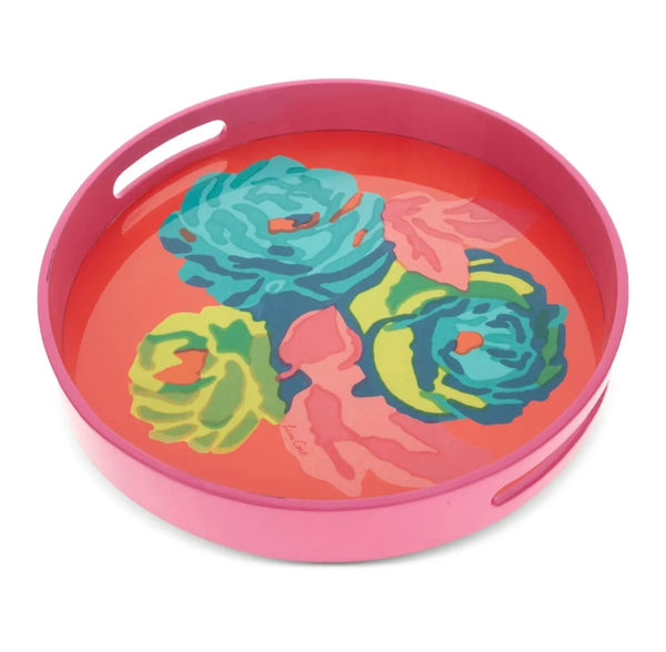 Lacquered Tray ~ Nizam Flower Pink Round